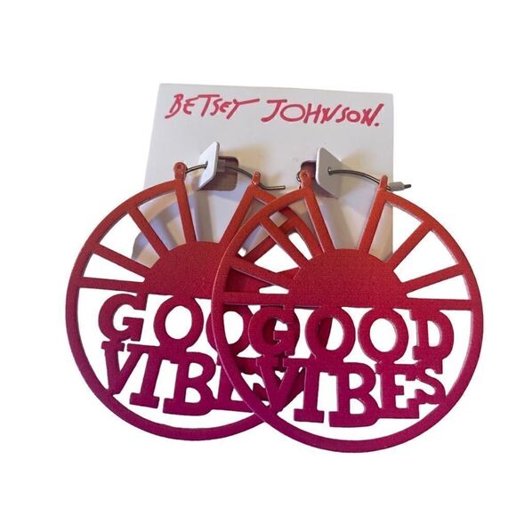 Betsey Johnson Good Vibes Metal Earrings. - Picture 5 of 6